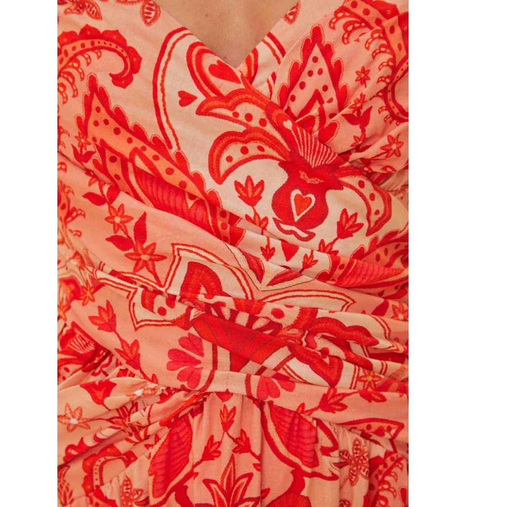 FARM Rio Red Jaipur Crossover Euroflax Linen Maxi Dress Size Small NWT - Picture 12 of 16